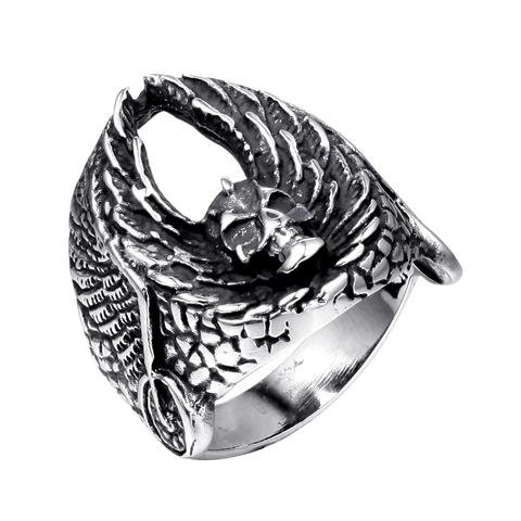 Vintage Punk Roestvrij Staal Schedel Vleugels Ring Voor Mannen Gothic Adelaar Motor Biker Ring Heavy Metal Rock Sieraden