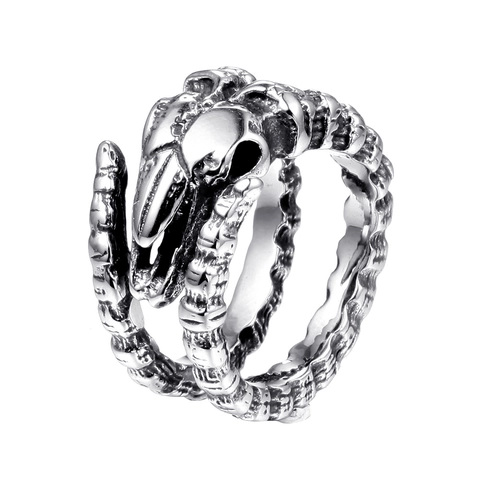 Vintage Gothic Bird Skull Stainless Steel Ring For Men Punk Spine Bone Oxidized Silver Biker Jewelry Men Band Ring Gift