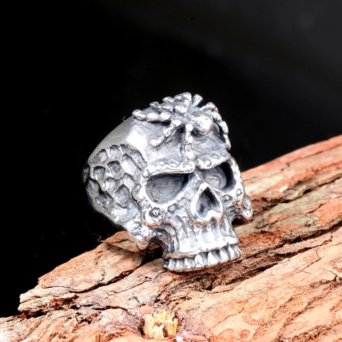 Anillo de Calavera de Acero Inoxidable Gothic Punk con Patrón de Araña Retro Rock Hip Hop Hombre Mujer Joyería