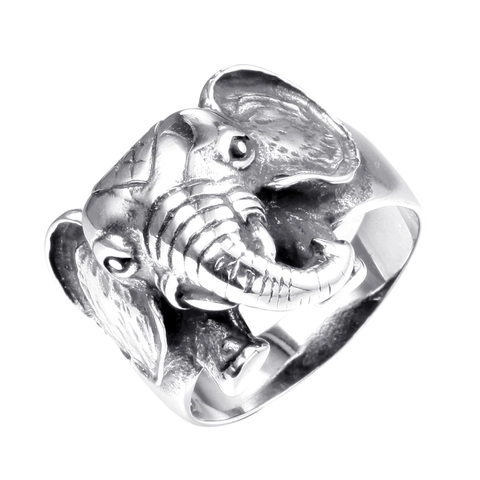 Anillo de Cabeza de Elefante de Acero Inoxidable Retro para Hombre Punk Vintage Diseño de Relieve Animal Joyería Gótica