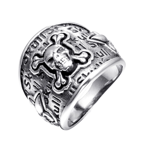 Stainless Steel Skull Ring Men Gothic Punk Biker Jewelry Retro Distressed Silver Skeleton Crossbones Band Ring For Party