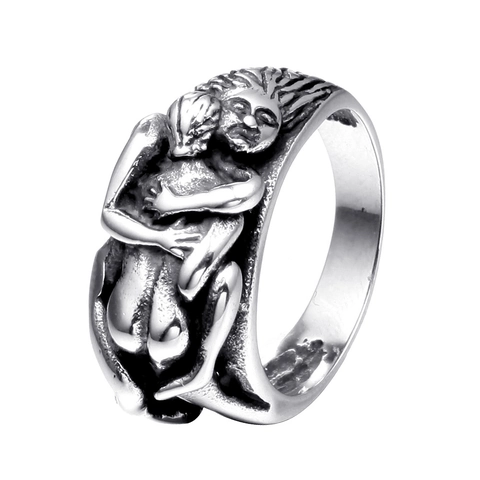 Bague Artistique en Relief de Portrait en Acier Inoxydable Vintage pour Hommes Femmes Rétro Couleur Argent Anneau Large Bijoux Gravés