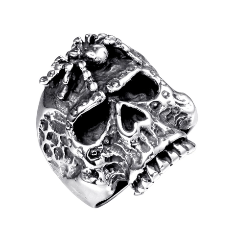 Anillo de Calavera de Acero Inoxidable Gothic Punk con Patrón de Araña Retro Rock Hip Hop Hombre Mujer Joyería