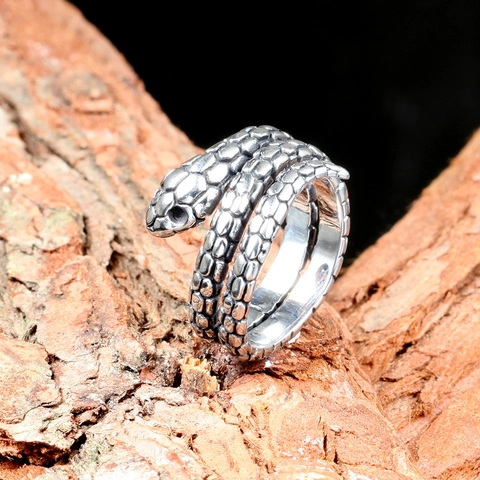 Bague Serpent en Acier Inoxydable Vintage pour Hommes Punk Gothique Serpent Wrap Ring Bijoux Motard Animal Texture d'Écailles