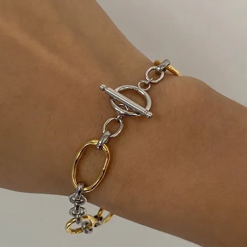 Bracciale a Catena Bicolore in Acciaio Inossidabile Donna Mix Oro Argento Chiusura a Barra Gioielli Ipoallergenici