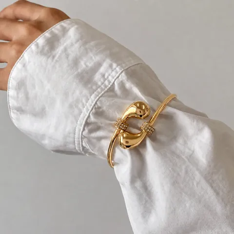 Minimalistische Roestvrijstalen Waterdruppel Open Bangle Voor Vrouwen Verguld Water Drop Cuff Armband Met Strass Mode Sieraden Cadeau