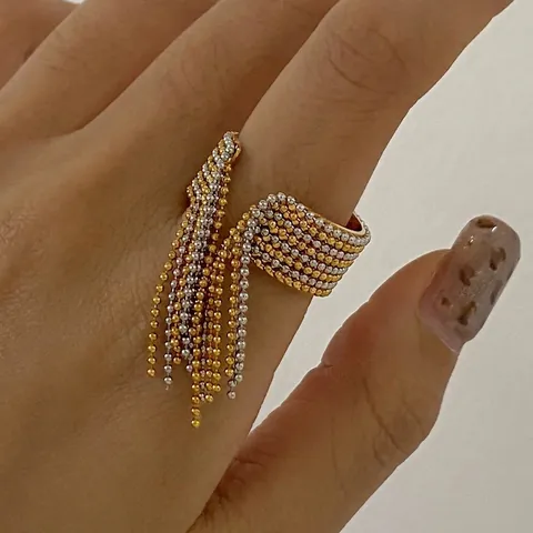 Anillo Abierto con Borla de Cuentas de Acero Inoxidable para Mujer Minimalista Oro Plata Color Mixto Anillo Ajustable Joyería