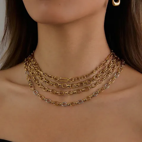 Luxus Edelstahl Kette Halskette Achtzehn Karat Vergoldet Wasserdicht Hypoallergen Geometrischer Schmuck Für Damen