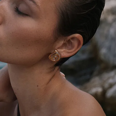 Elegante Roestvrijstalen Oceaan Spiraal Oorknopjes Voor Dames Hoogglans Goud Zilver Tweekleurige Geometrische Mode Sieraden