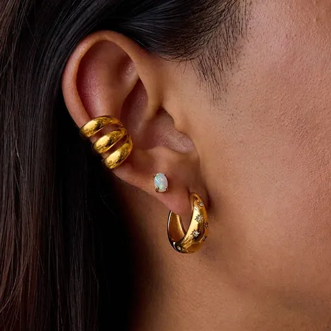 Pendientes de Aro de Acero Inoxidable Zirconia Estrella Ópalo Chapado en Oro Hipoalergénico Impermeable Joyas para Mujer