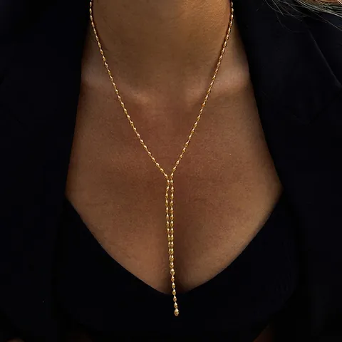 Minimalist Stainless Steel Bead Tassel Y-Necklace For Women Gold Plated Bead Lariat Chain Necklace Elegant Daily Jewelry