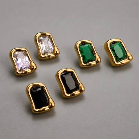 Vintage Roestvrijstalen Rechthoekige Strass Oorknopjes Voor Dames Niche Ontwerp Franse Stijl Vergulde Geometrische Oorbellen Sieraden