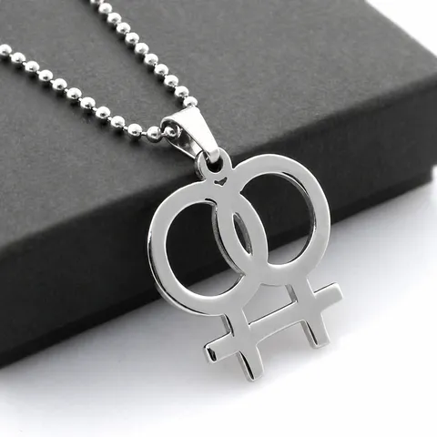 Stainless Steel LGBT Gender Symbol Pendant Necklace Double Venus Mars Intertwined Polished Jewelry For Women Men Pride Gift