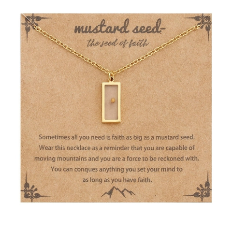 Stainless Steel Real Mustard Seed Necklace For Women Men Gold Silver Faith Inspirational Quote Card Pendant Jewelry Gift