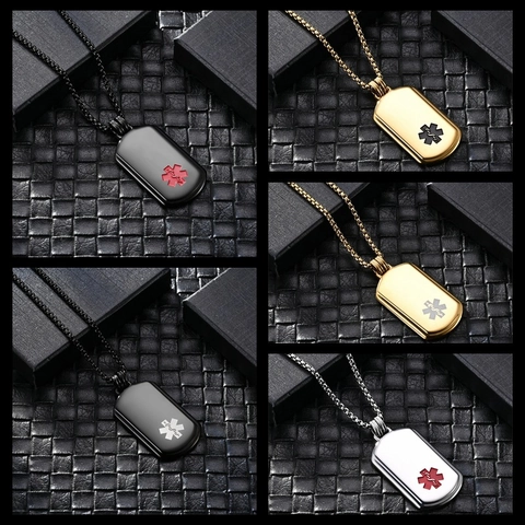 Edelstahl Medizinische Warnung Stern Des Lebens Anhänger Halskette Notfall ID Dog Tag Für Herren Damen Täglicher Schmuck