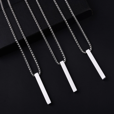 Minimalist Stainless Steel Square Column Pendant Necklace Geometric High Polish Bar Long Box Chain For Men Women Jewelry
