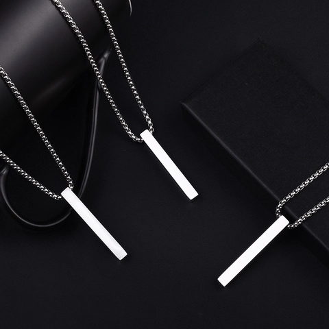Minimalist Stainless Steel Square Column Pendant Necklace Geometric High Polish Bar Long Box Chain For Men Women Jewelry