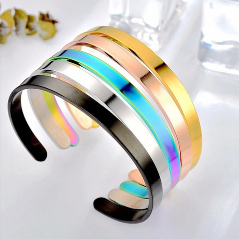 Minimalist Stainless Steel Open Cuff Bracelet For Men Women Polished Brushed C-Shaped Bangle Cross Rune Engraved Jewelry Gift