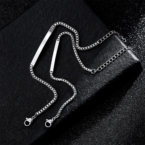 Titanium Stalen ID-Armband Voor Heren Dames Koppel Box Ketting Gepolijst Graveerbaar Verstelbaar Zilveren Sieraden