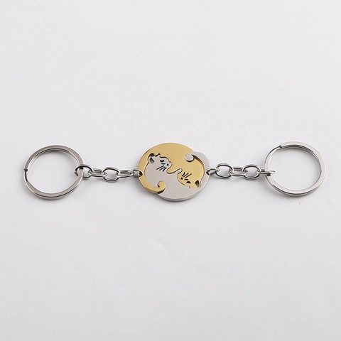 Ineinandergreifendes Katzen Schlüsselanhänger Set Edelstahl Herz Yin Yang Passende Schlüsselringe Pärchen Schmuck Geschenk