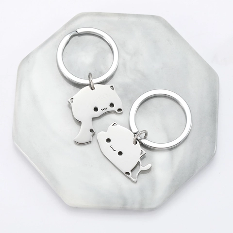 Portachiavi con Gatto in Acciaio Inossidabile Ciondolo a Forma di Gatto Che Abbraccia e Dorme per Coppie e Amici Regalo