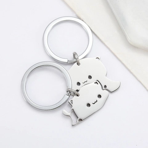 Portachiavi con Gatto in Acciaio Inossidabile Ciondolo a Forma di Gatto Che Abbraccia e Dorme per Coppie e Amici Regalo
