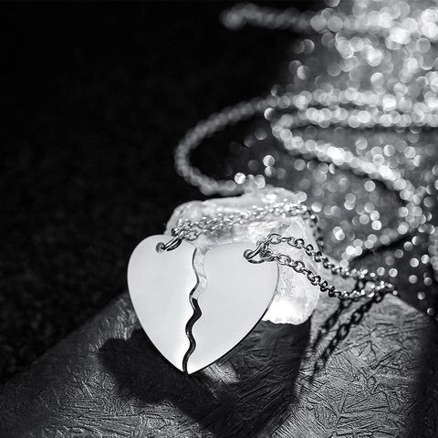 Stainless Steel Heart Puzzle Pendant Matching Split Heart Necklaces For Boyfriend Girlfriend Couples Jewelry Valentine Gift