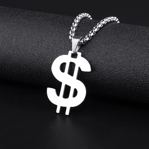 Collar con Colgante de Signo de Dólar Hip Hop para Hombre Acero Inoxidable Plateado Dije de Dinero Cadena de Caja Joyería Streetwear