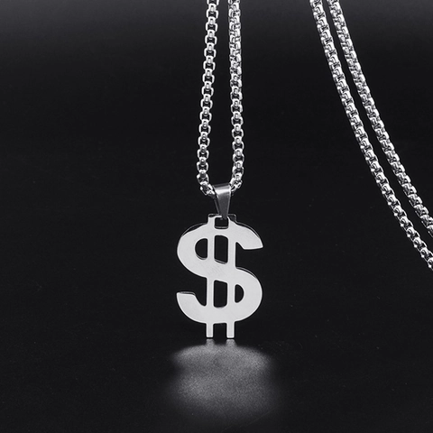 Collar con Colgante de Signo de Dólar Hip Hop para Hombre Acero Inoxidable Plateado Dije de Dinero Cadena de Caja Joyería Streetwear