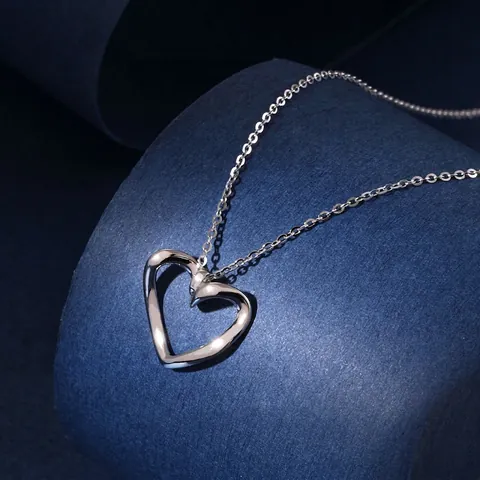 Collana Con Pendente a Cuore Cavo in Argento Sterling S925 Minimalista Per Donna Gioielli Choker Catena O Lucidata