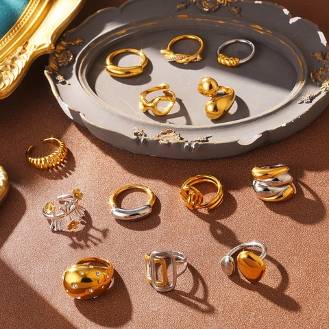 Minimalistischer Edelstahl Offener Ring Französisches Design Doppellagiger Knoten Wicklung Gold Silber Strass Verstellbarer Ring Damen Herren