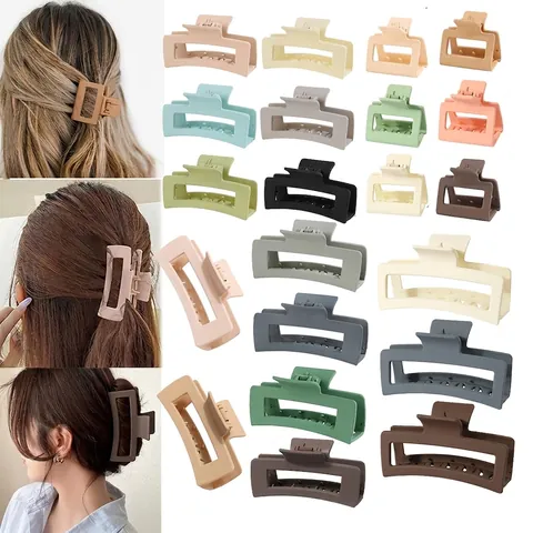 Matte Rectangular Hair Claw Clips Large Geometric Non-Slip Shark Hairpins For Women Thick Hair Daily Styling Plastic