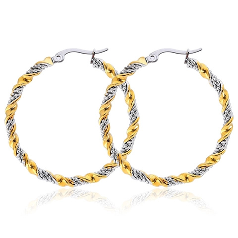 Gedraaide Touw Creolen Roestvrij Staal Tweekleurig Goud Zilver Textuur Minimalistische Mode Sieraden Voor Dames Accessoire