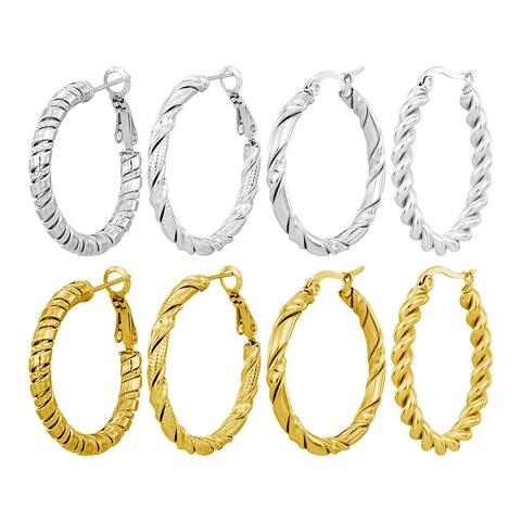 Gedraaide Touw Creolen Roestvrij Staal Tweekleurig Goud Zilver Textuur Minimalistische Mode Sieraden Voor Dames Accessoire