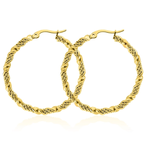 Orecchini a Cerchio con Corda Intrecciata Acciaio Inossidabile Bicolore Oro Argento Struttura Minimalista Gioielli per Donna