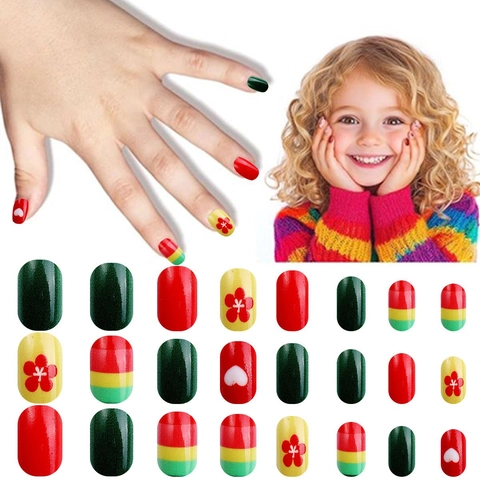 Unghie Finte Per Bambini Disegni Cartoni Animati Cuore Plastica Unghie Artificiali Adesive Rimovibili Manicure Per Ragazze