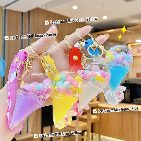 Portachiavi Creativo a Forma di Bottiglia Galleggiante con Sabbie Mobili a Gelato Cinturino in Silicone con Chicchi di Latte Colorati Ciondolo per Borsa Regalo Donna Bambini