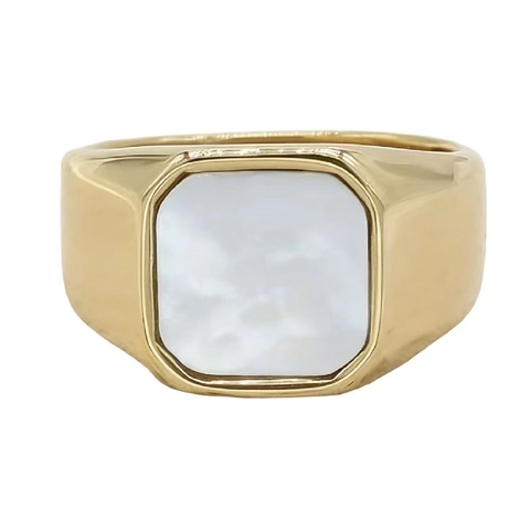 Minimalistische Roestvrijstalen Zegelring Met Witte Schelp En Zwart Emaille Gepolijste Geometrische Retro Unisex Sieraden