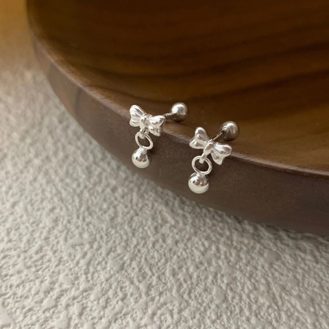 925 Sterlingsilber Schleife Ohrstecker Mit Perlenanhänger Schraubverschluss Minimalistische Süße Ohrringe Für Damen Schmuck Geschenk