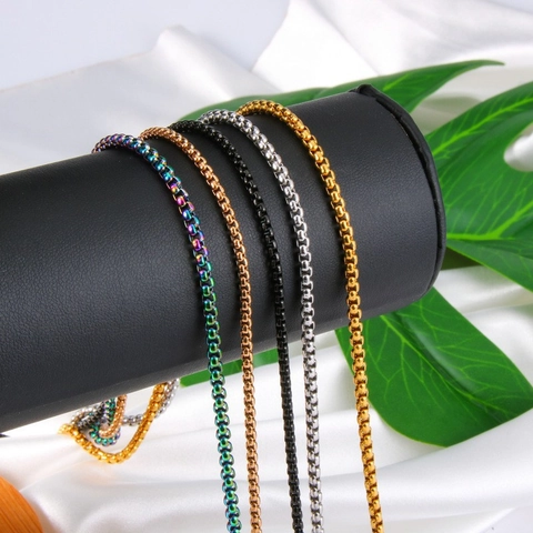 Edelstahl Box Kette Halskette Für Herren Damen Mode Quadratisches Gliederschmuck Mit Karabinerverschluss DIY Zubehör