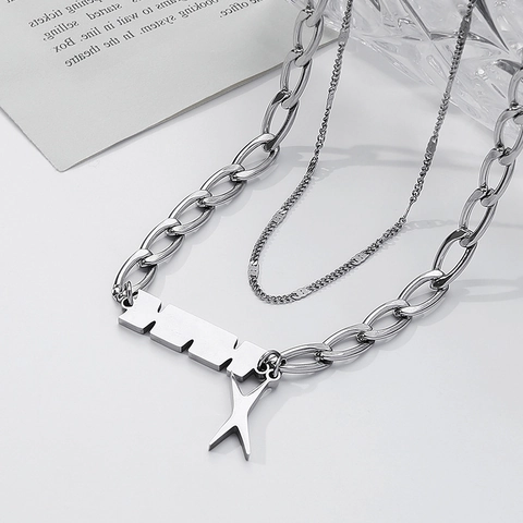 Double Layer Titanium Steel X Letter Pendant Necklace Men Hip Hop Streetwear Geometric Geometric Neck Chain Jewelry