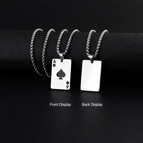 Stainless Steel Creative Playing Card Pendant Necklace Ace Of Spades Hearts King Hip Hop Streetwear Jewelry For Men Women