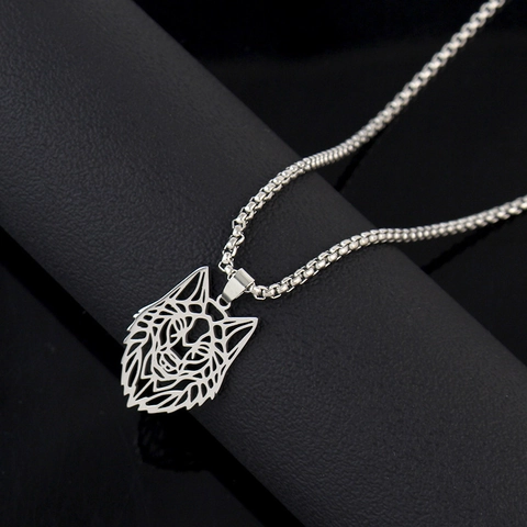 Collar de Cabeza de Lobo Vikingo Nórdico Colgante de Acero Inoxidable Geométrico Hueco Joyería Hip Hop Punk Collar Hombre Mujer Regalo