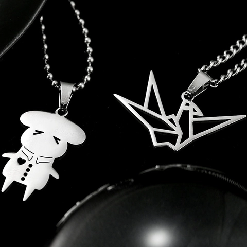 Handgetekende Cartoonfiguur Papieren Kraanvogel Hanger Halsketting Roestvrij Staal Titanium Staal Minimalistische Sieraden