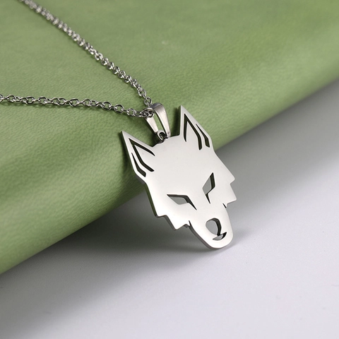Herren Edelstahl Hohl Geometrische Wolfskopf Anhänger Halskette Punk Stil Tier Schmuck Geschenk Silber Halsketten