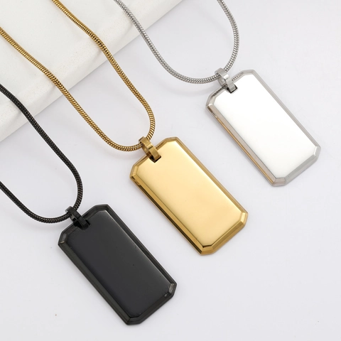 Minimalistische Edelstahl Polierte Spiegel Dog Tag Anhänger Halskette Für Herren Damen Unisex Geometrische Rechteck Militär Stil Schmuck