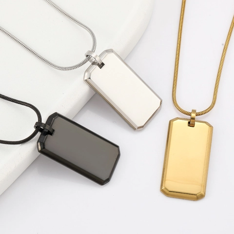 Minimalistische Edelstahl Polierte Spiegel Dog Tag Anhänger Halskette Für Herren Damen Unisex Geometrische Rechteck Militär Stil Schmuck