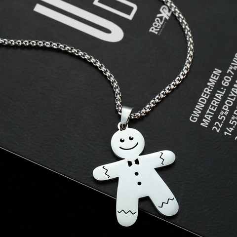 Roestvrijstalen Peperkoekman Hanger Ketting Gepolijst Cartoon Kerst Sieraden Voor Mannen Vrouwen Uniseks Feestelijk Accessoire