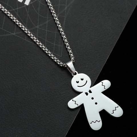 Roestvrijstalen Peperkoekman Hanger Ketting Gepolijst Cartoon Kerst Sieraden Voor Mannen Vrouwen Uniseks Feestelijk Accessoire