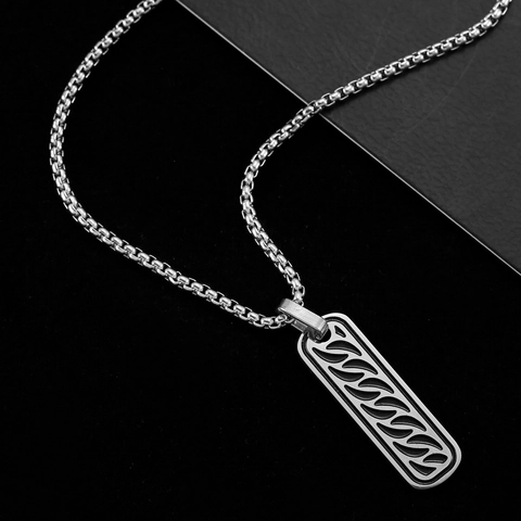 Mens Stainless Steel Rectangle Pendant Necklace Fashion Black Stripes Enamel Geometric Jewelry Simple Industrial Box Chain
